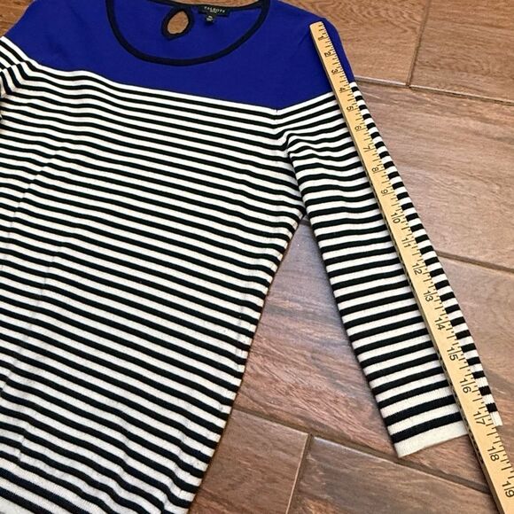Talbots Color Block Knit Sweater Blue Black White Stripe 3/4 Sleeve Sz MP EUC - Picture 5 of 7